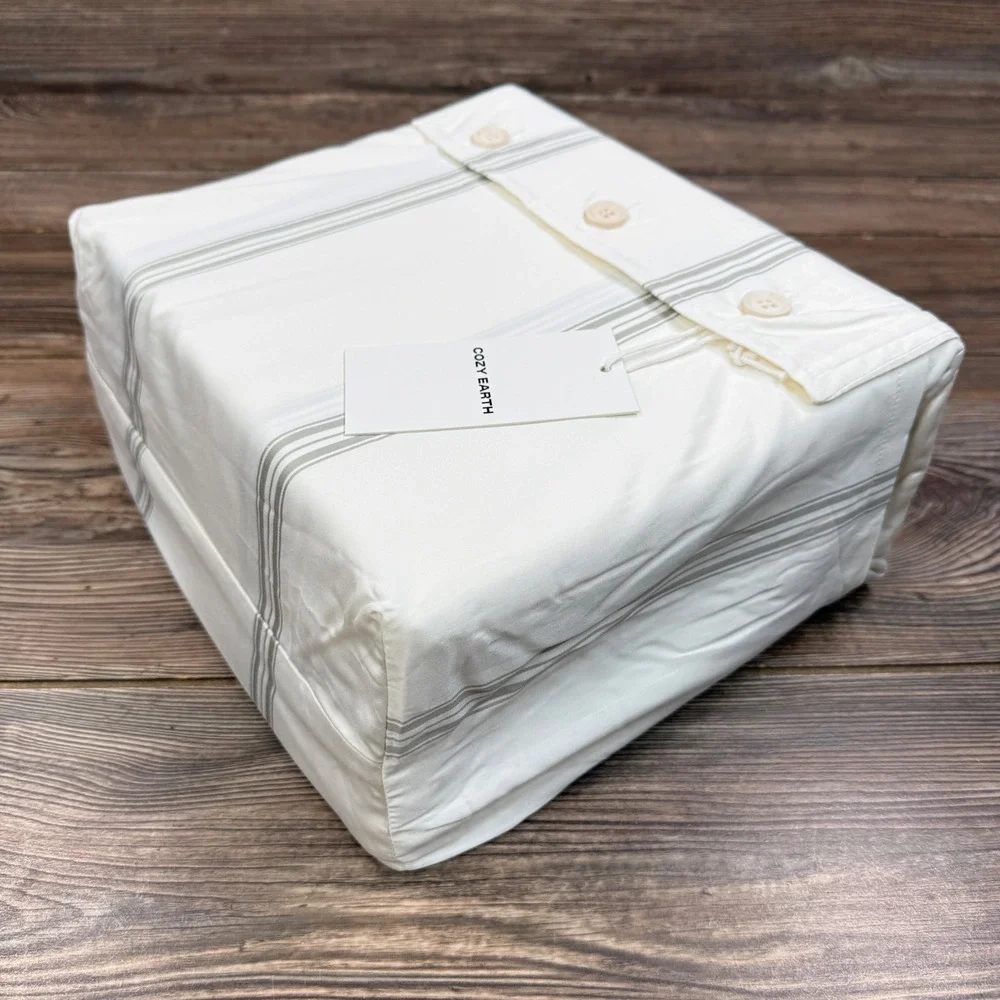 Cozy Earth King Bamboo Sheet Set Baja Stripe In Laurel Breathable Sateen NWT